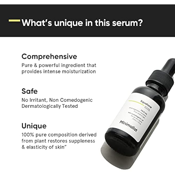 MINIMALIST SQUALANE 100% (PLANT DERIVED) SUPER-LIGHTWEIGHT FACE OIL | IMPROVES SKIN HYDRATION, PROVIDES LIGHT MOISTURIZATION & REDUCES FINE LINES | 30 ML - Image 2